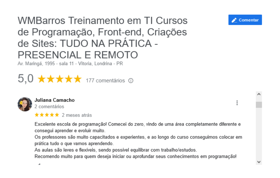 imagem do box de avaliações do Google