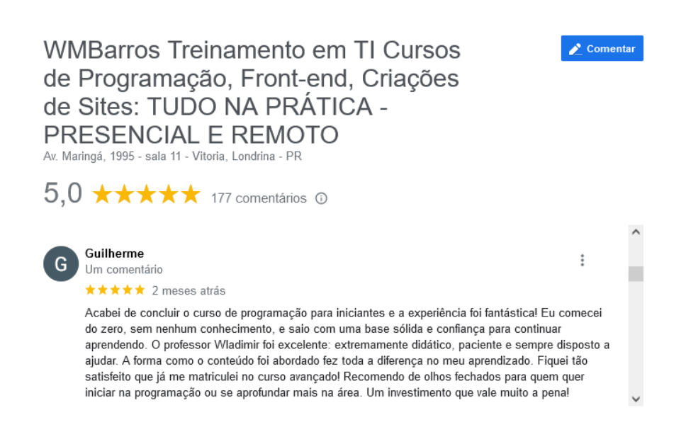 imagem do box de avaliações do Google