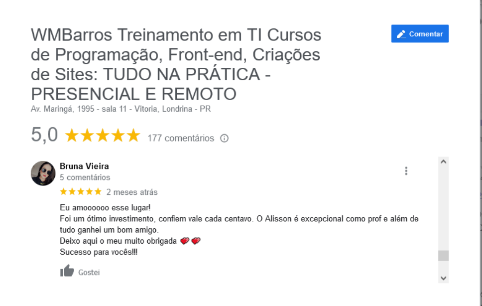 imagem do box de avaliações do Google